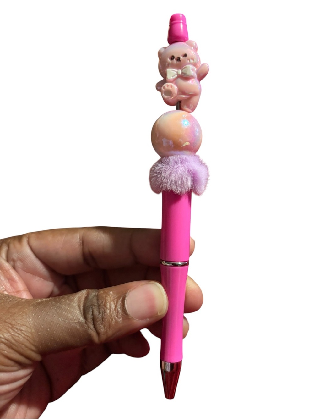Handmade Pink  with Bear & Pom-Pom Pen